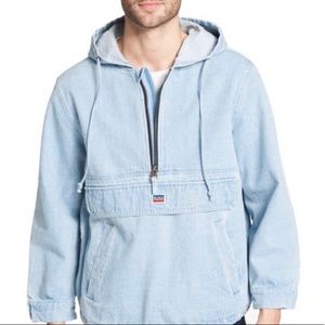 Levi’s Denim Quarter Zip Hoodie Men’s Size Large Light Wash Blue LM8MC470